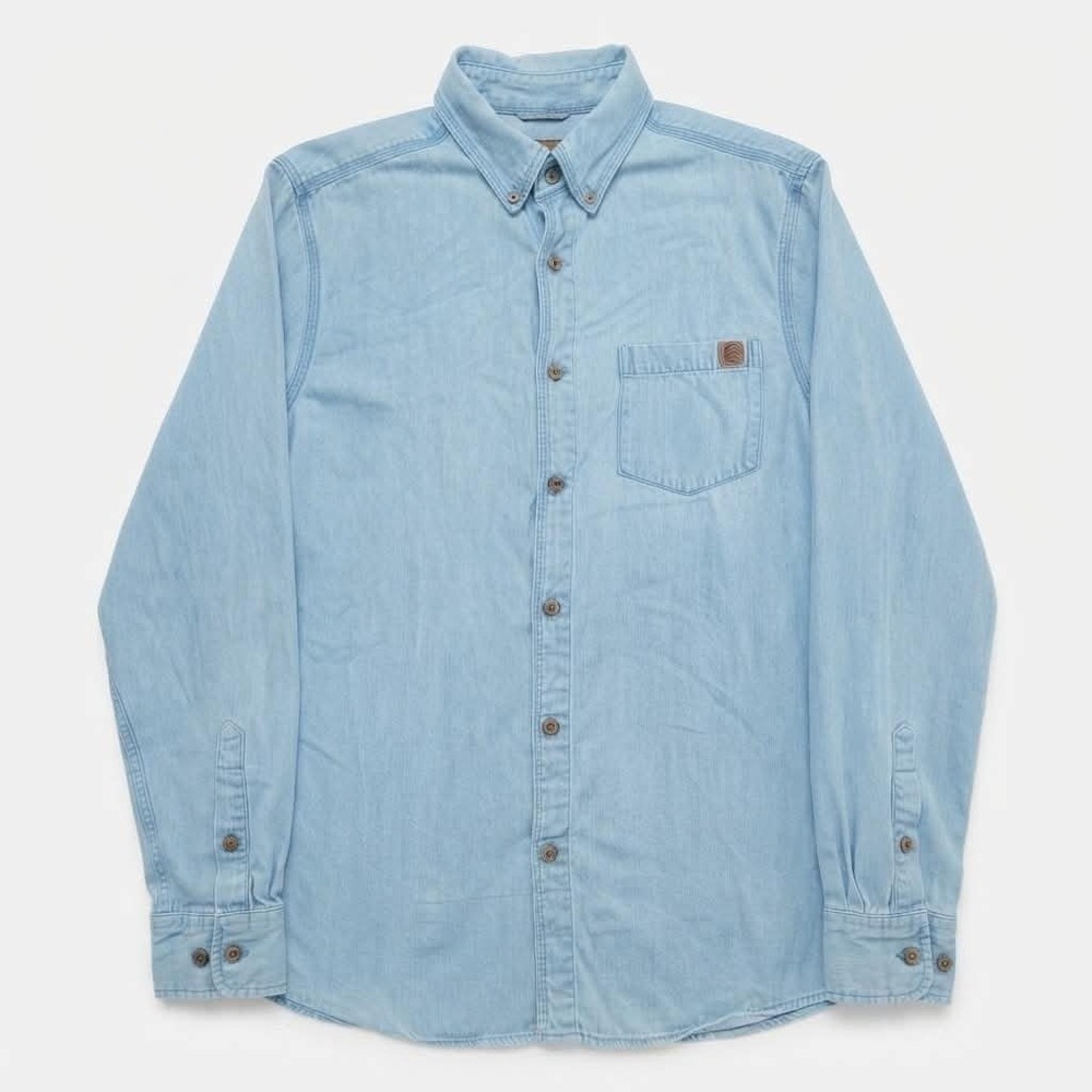 Solaris Denim Shirt Mens Medium Light Wash Long Sleeve Button Down Patch Pocket